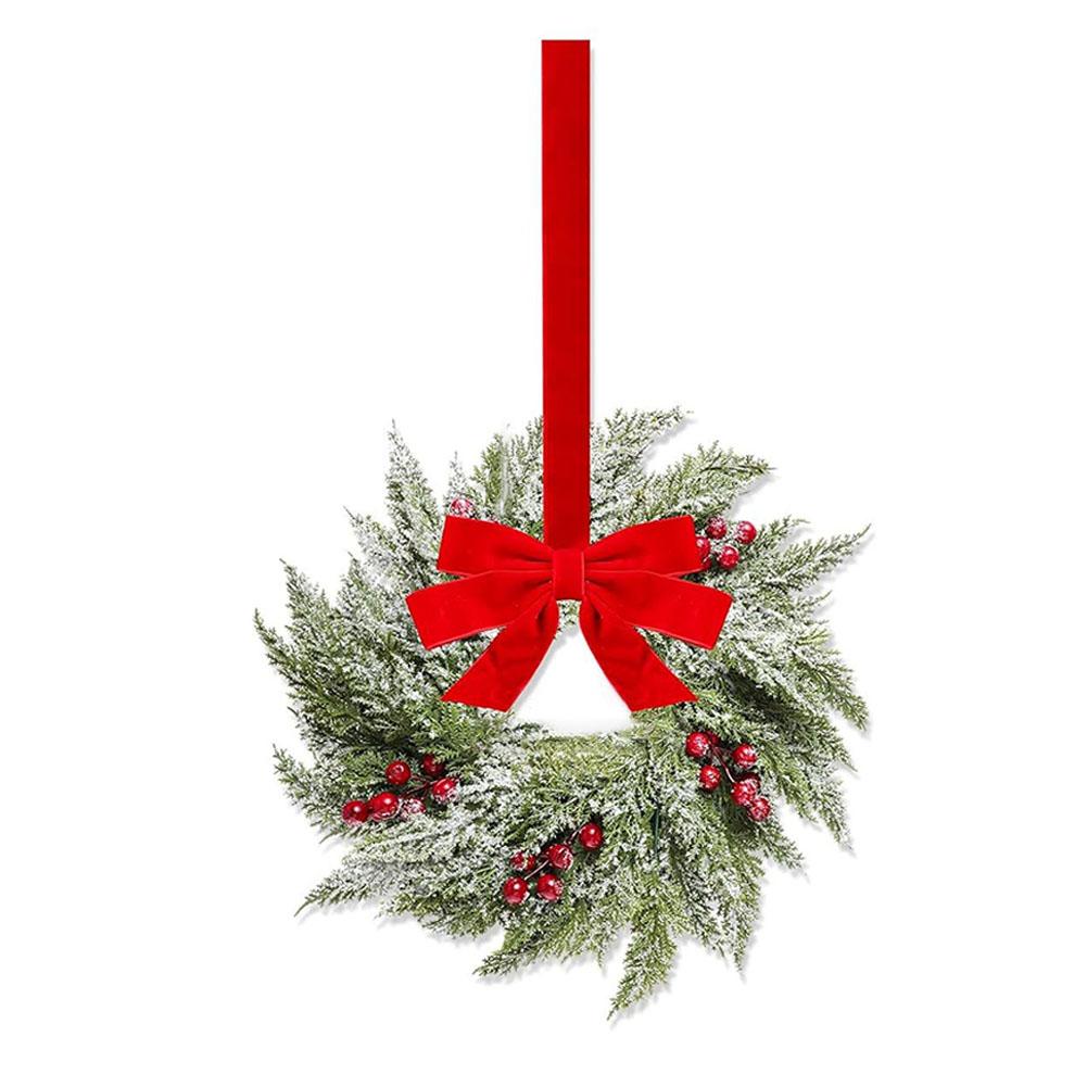 

1/2PCS Christmas Wreath 10 Inch Small Artificial Greenery Wreath With Berries And Red Bow For Winter Fireplace Windows Home Deco