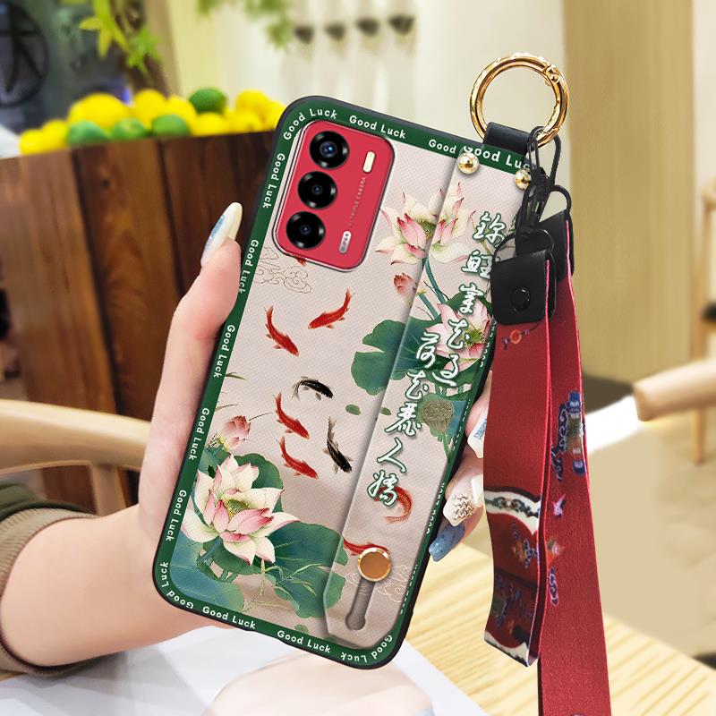 Elderly lady Durable Phone Case For ZTE Blade V40 Vita/A72 Wrist Strap Wristband For Mom Silicone Fashion Dirt-resistant