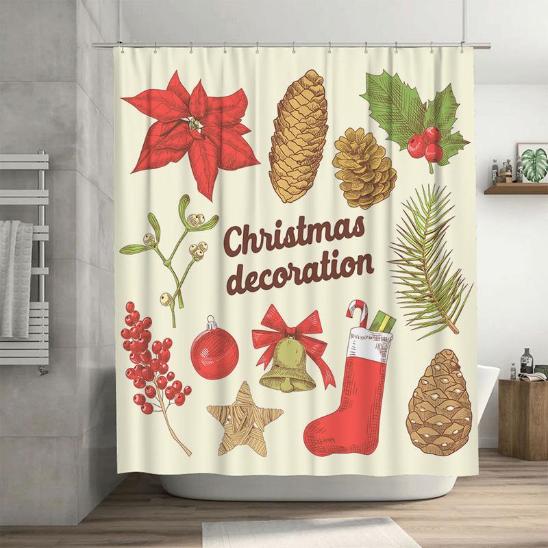 

Tu Christmas Shower Curtain Festive Holiday Decor Farmhouse Winter Reindeer Snowflakes Patterned Bathroom Decor Xmas Holiday Hom W60H190(CM)-1 Pcs