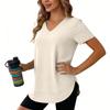 Women's Casual Loose-Fit Fashionable -Color Short-Sleeve V-Neck Pullover T-Shirt