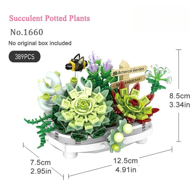 Mini Bouquet Blocks Flowers Succulent Cherry Blossom Bonsai 3D Model Home Decoration DIY Assembled Toys Holiday Gifts
