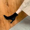 Faux Suede Chunky Heel Ankle Boots for Women Fashion Slip on Pointed Back Zipper Boots Women Square Heeled Socks Short Booties