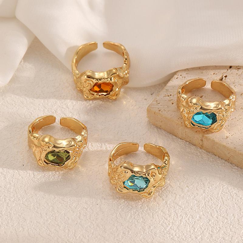 Fashion Liquid Wind Crystal Opened Rings Set for Women Punk texture Irregular Personality Finger Ring Party Daily Jewelry