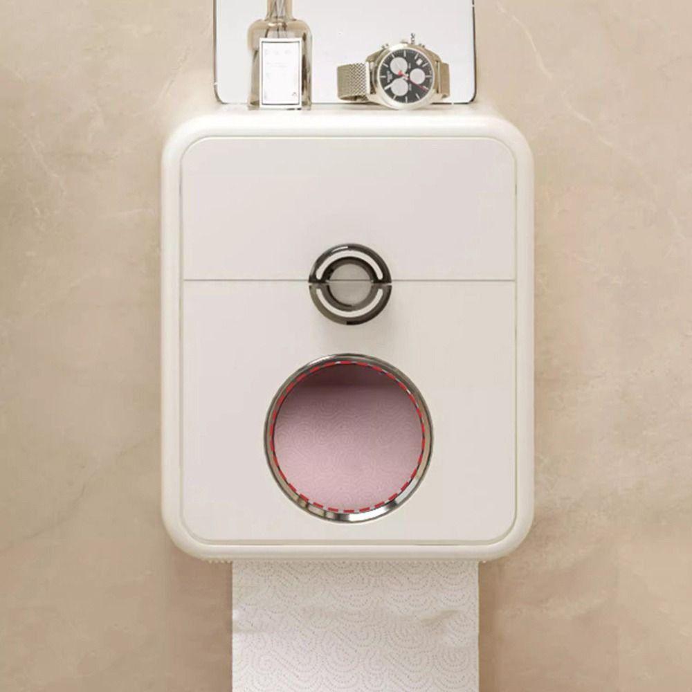 Plastic Double Layer Tissue Box Punch Free Wall Mounted Toilet Paper Storage Box Large Capacity Space Saving Toilet Paper Holder