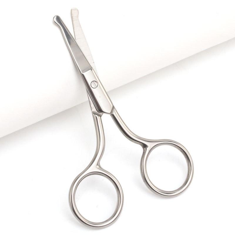 Stainless steel round head nose hair scissors thickened non-slip makeup eyebrow trimmer convenient beard scissors