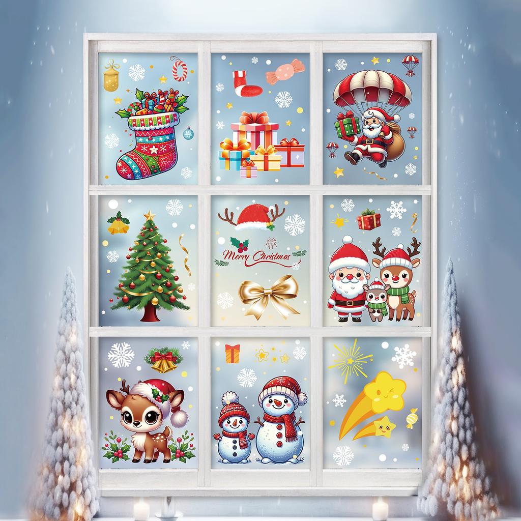 Christmas Snowflake Window Sticker 9PCS Glass, Christmas Sticker Decoration Festive Snowflake Sticker Suitable For Party Festive Atmosphere Decoration