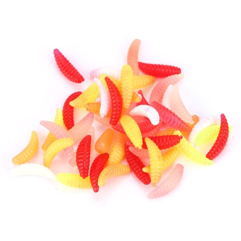 200PCS Durable Silicone Worms Fishing Lure 2cm Mixed colors Worms Larva Bait Soft Worms Lure Bass Fishing