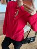Women's Red Long Sleeve Polo Collar Casual T-Shirt by Nanyou