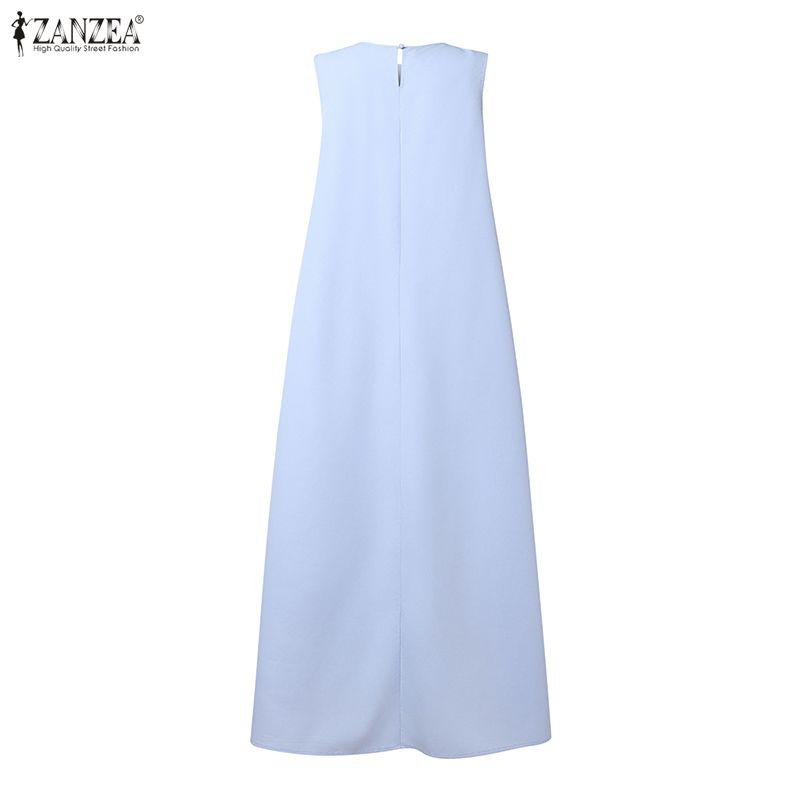 ZANZEA Women Casual Round Neck Summer Sleeveless Dress