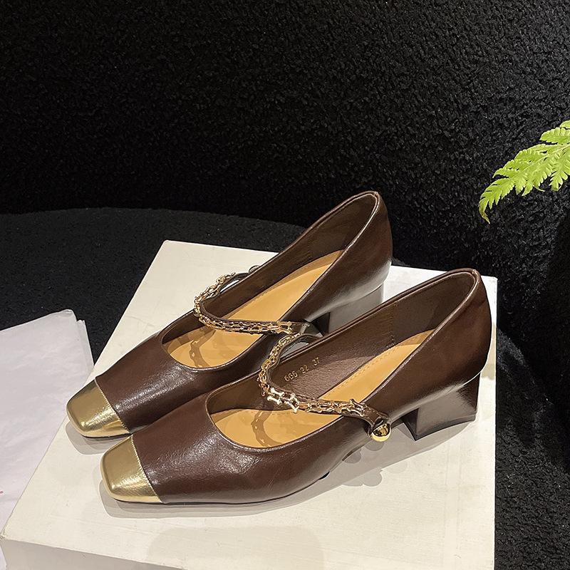 Thick heel square head Mary Jane single shoes women's shoes 2025 new spring and autumn temperament shoes