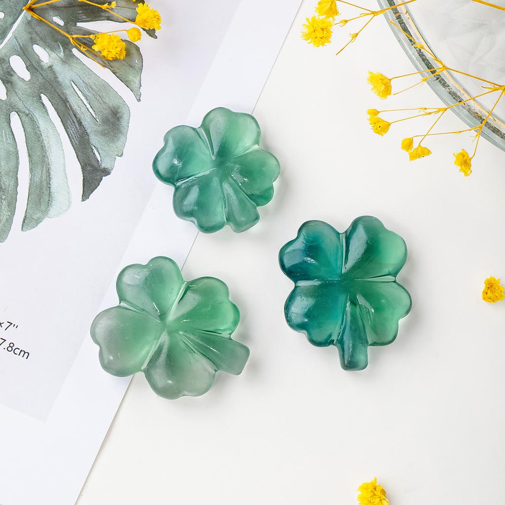 1PC Natural Crystal Green Fluorite Lucky Four Leaf Clover Pocket Ornament DIY Jewelry Household Supplies