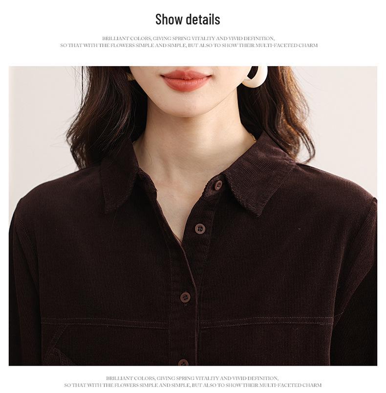 Women's Spring/Autumn Corduroy Long Sleeve Shirt Dress - Slimming, Age-Reducing Fit