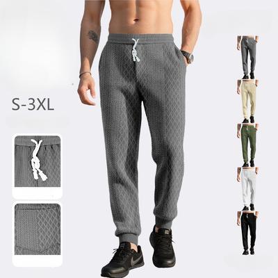 Men's Casual Waffle Pants Lightweight Stretch Joggers Trousers Ribbed Jacquard Knit Textured Drawstring Pants with Pockets Workout Sweatpants for Men
