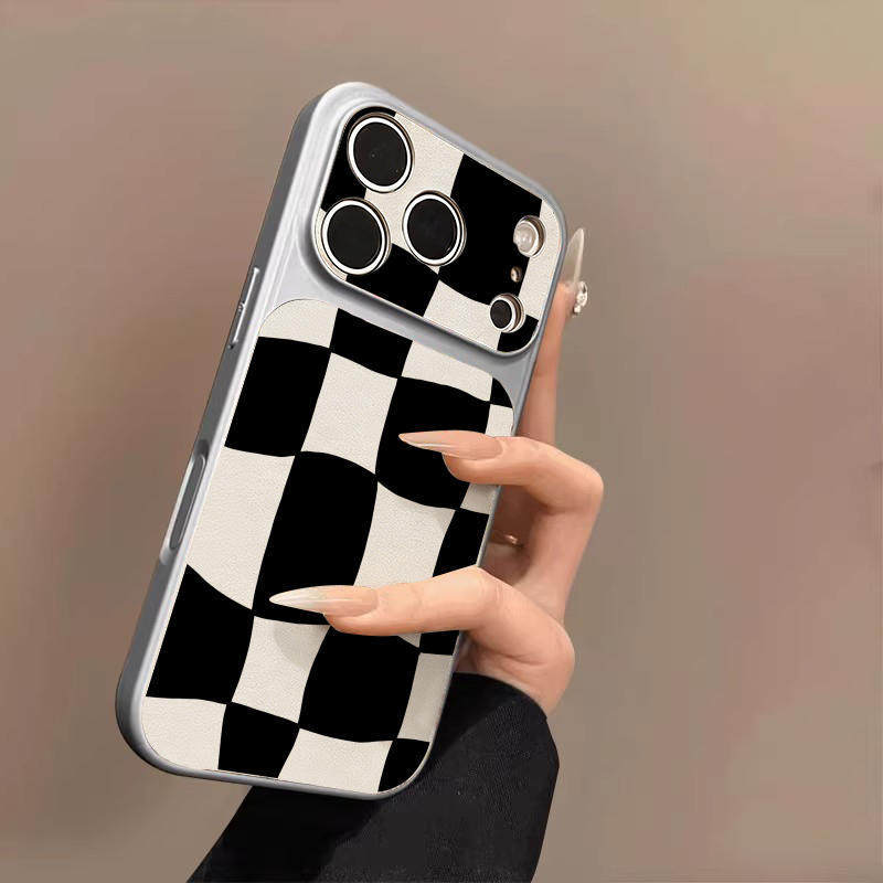 Black and White Plaid Is Suitable for iPhone17promax Mobile Phone Case Apple 16pro New 15pro Niche 14 Leather Pattern