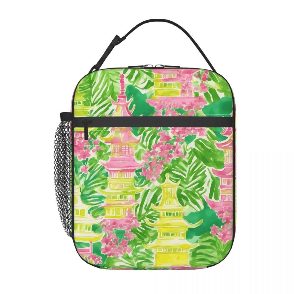 Japanese Pagoda And Cherry Blossoms Insulated Lunch Bag for Women Children Portable Food Boxes Thermal Lunch Box Tote
