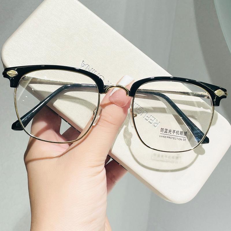 Men Simple Semi Rimless Anti Blue Light Blocking Glasses Square Ray Filter Eyeglasses Big Frame Women Computer Goggle Spectacles