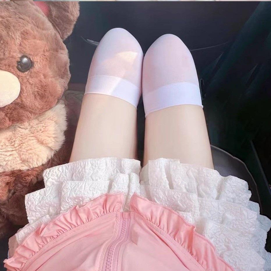Cute Printed Kaomoji Japanese Cute Sister Socks Spring And Summer Thin Black Silk Subculture Knee Socks Jk Stockings White Silk