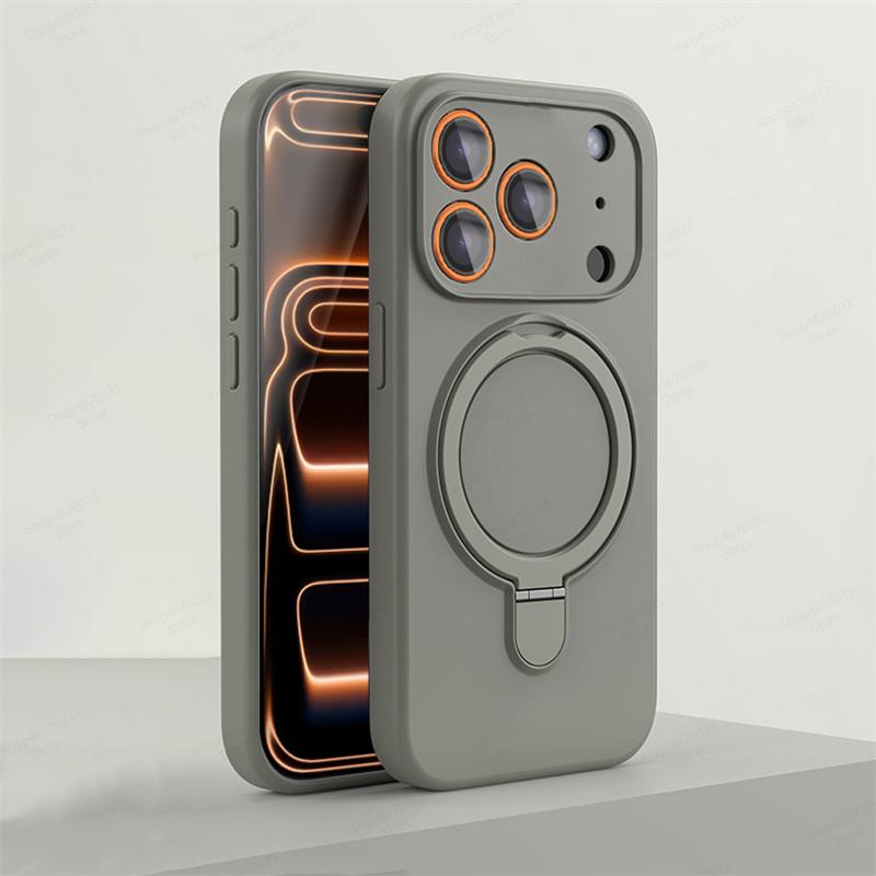 Magnetic Silicone Phone Case For iPhone 17 16 15 14 13 11 12 Pro Max Air Kickstand Ring Holder Cover For iPhone 14 15 16 Plus