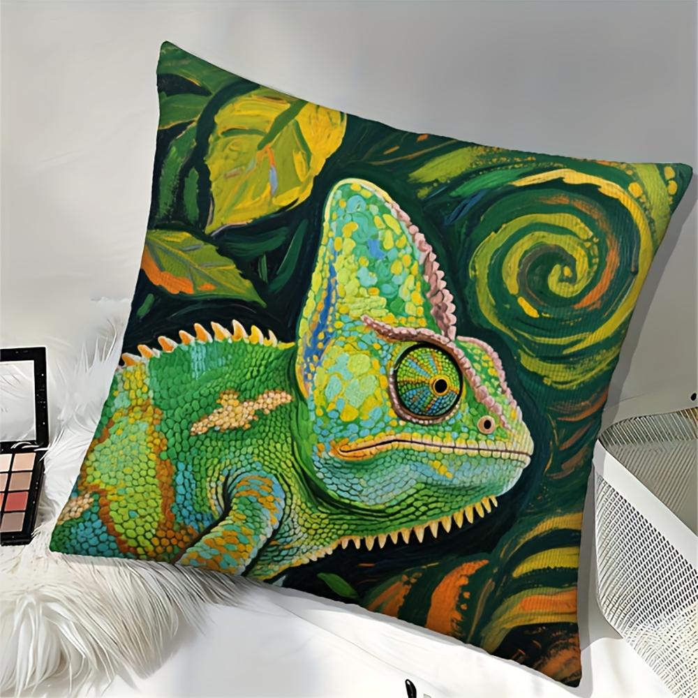 2D Flat- #Abstract Chameleon Oil Painting Style Throw Pillow Cover Home Decor Cushion Case For Sofa Bedroom Living Room
