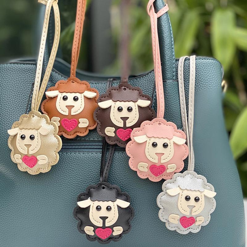 Lamb Keychain Pu Leather Animals Keyring Hanging Ornament Backpack Handbag Charm Gift For Men Women Korean Bag Charms
