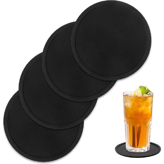 4 Pcs Silicone Coasters, Silicone Coaster for Drinks Black Anti-Slip Desk Rubber Coaster Round Thickened Silicones Coasters Simple Cup Pad for Men
