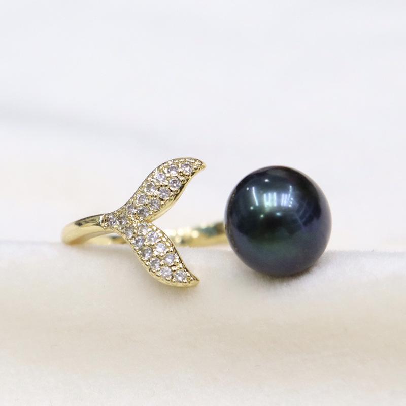 Adjustable Mermaid Ring with Near Round Freshwater Pearl - Strong Luster, Light Luxury, Versatile, Fashionable Jewelry.
