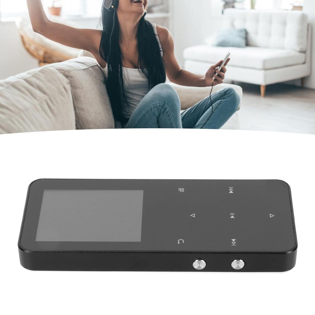 Portable MP3 Player with Bluetooth, 1.8-inch, Built-in HD Speakers, FM Radio, E-Book, HiFi Sound, Mini Design, for Sports and Running (Black)