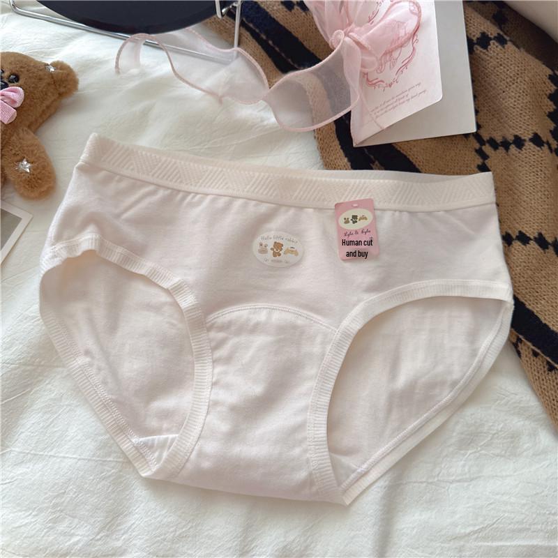 Damen-Slips aus reiner Baumwolle, antibakteriell, mittelhoch geschnitten, mit süßem Kaninchenmuster - Extra langer Schritt, hüftumschließendes Dreiecksdesign