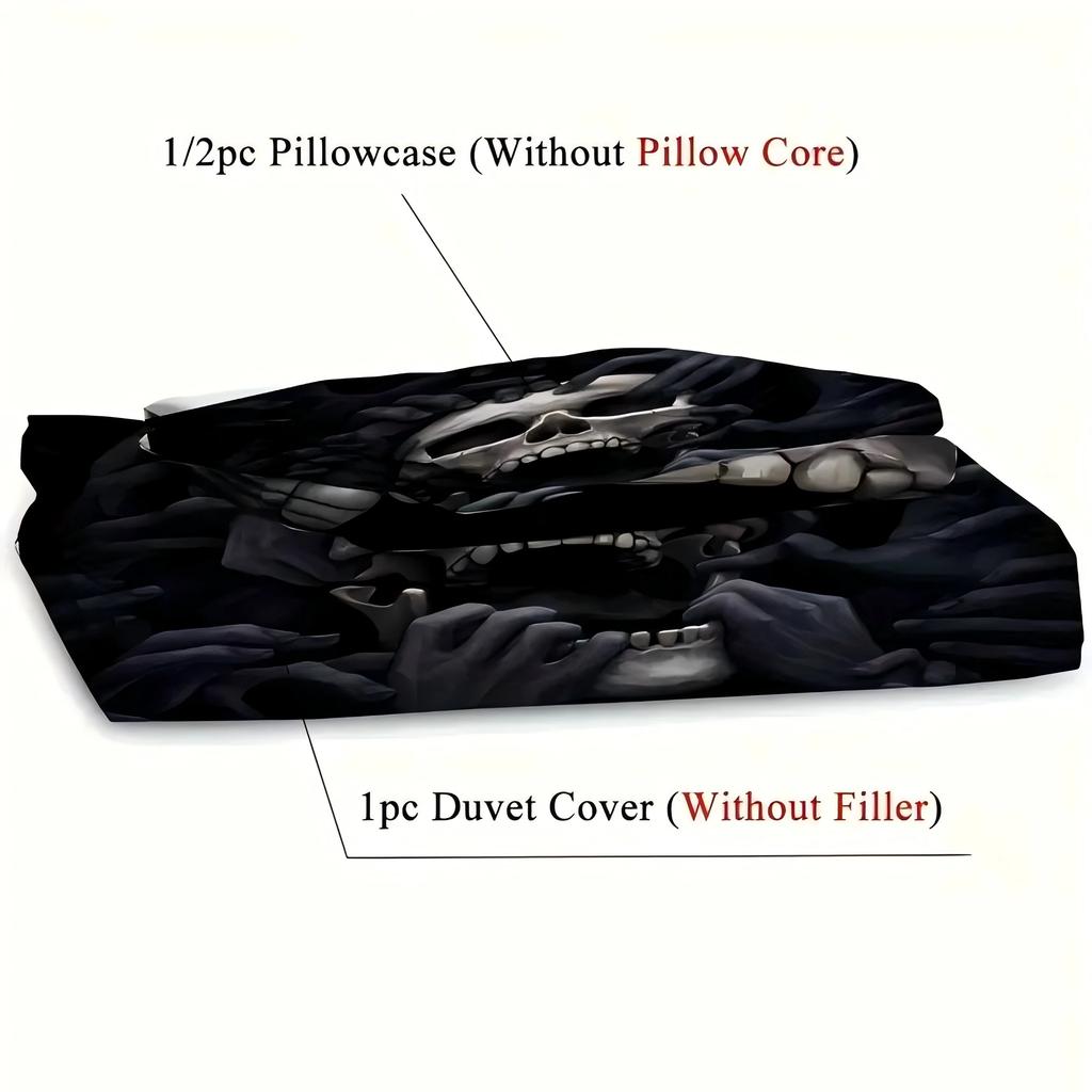 Skeleton 3D Print Black Duvet Cover Set Halloween Style Double For Adults Queen King Size Soft Bedding Set With Pillowcase