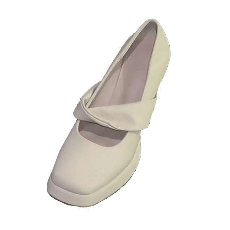 Small One-word Buckle High Heels Women's Thick Heels Single Shoes Bridesmaid Shoes Square Head Waterproof Table Thick-soled Mary Jane Shoes