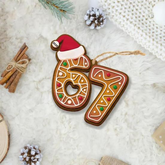 Altı Yedi Ahşap Süs Komik Genç Argo Noel Ağacı Süsü Mizah 67 Meme Gençler İçin Hediye