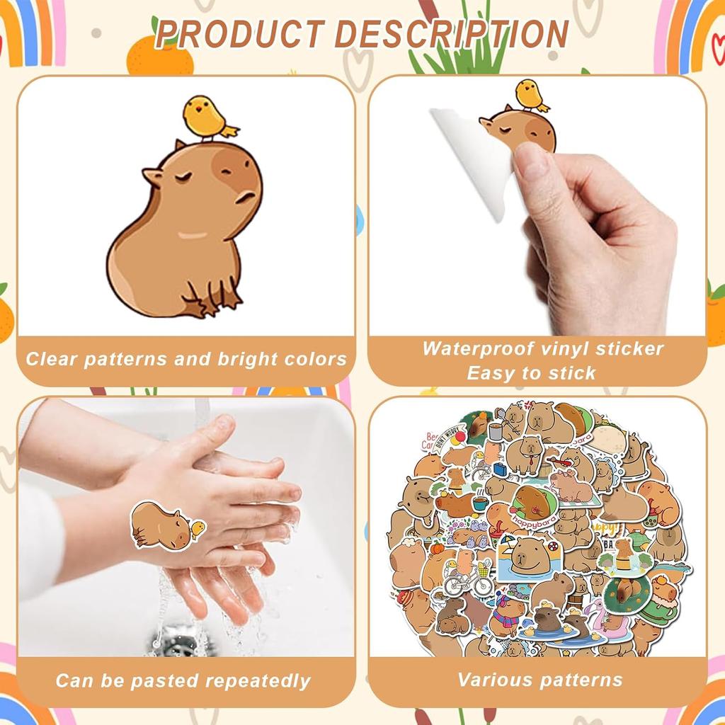 50 Stück Capybara Aufkleber Niedliche Braune Aufkleber Wasserdichte Cartoon Tier Aufkleber Geschenke Für Kinder Party Mitgebsel Flasche Laptop Gepäck