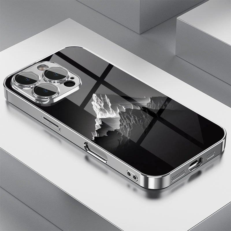 

Minimalist Mountain Pattern Electroplated Phone Case For iPhone 11 12 13 14 15 16 17 Pro Max Plus 16E 17 Air Glass Cover iPhone 11 Pro