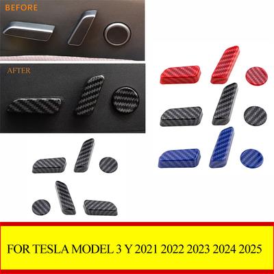 Imitation Carbon Fiber Car Seat Adjustment Knob Button Switch Cover Trim For Tesla Model 3 Y  -2025 Accessories