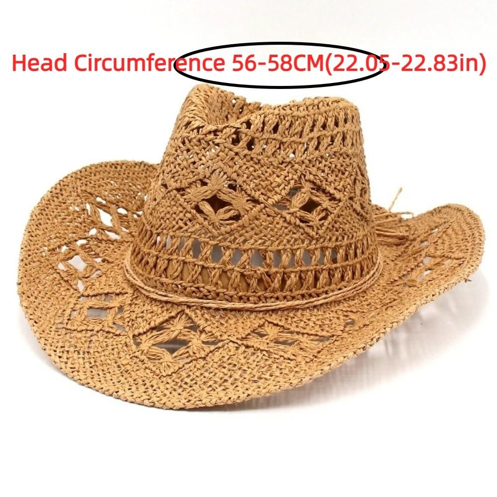 Fashion Hollow Out Bohemian Straw Hat Wide Brim Vintage Style Beach Hat Shell Decoration Foldable Sun Cowboy Hat Party