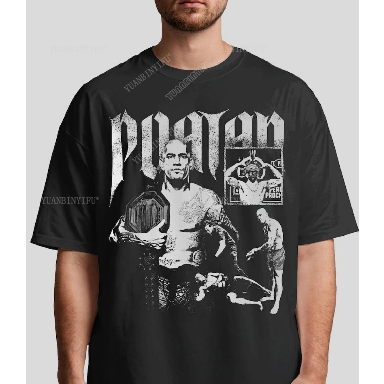 

Футболка Alex Pereira Streetwear Bootleg Боец Футболка Боевые виды спорта Хлопок Винтажный круглый вырез Streetwear Футболки с коротким рукавом S чёрный