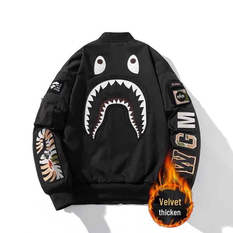 

Мужская модная бейсбольная куртка с принтом акулы - Универсальная осенне-зимняя свободная верхняя одежда 3XL