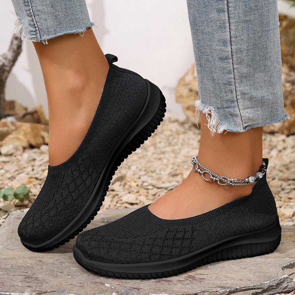 Lao Beijing Women'S Flat Knit Shoes, Spring/Autumn Slip-On For Middle-Aged & Elderly Mums
