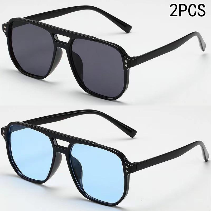 

2PCS Retro Double Beam Sunglasses, Fashionable And Simple Large Frame Sunshade Sunglasses, Ins Personalized Ocean Film 8618
