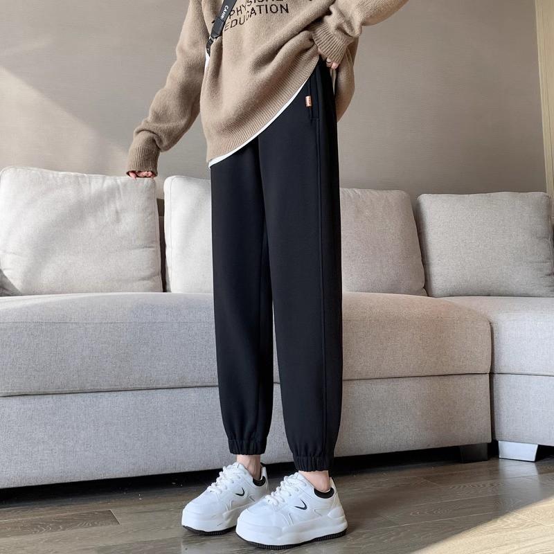 Womens Fleece-Lined Jogger Pants Winter Warm Loose High-Waist Stretchable Casual Track Small Stature