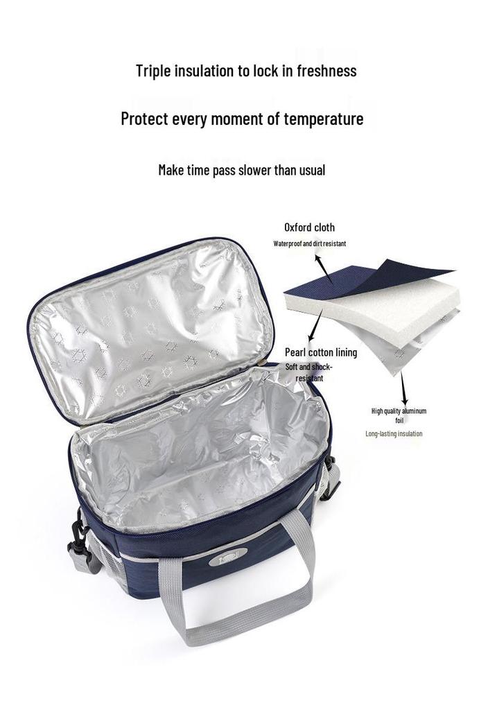 Large Capacity Insulated Picnic Bag with Ice Pack, Portable and Durable Lunch Box, Aluminum Foil Lining, Thickened Bento Bag for Outdoor Use.
