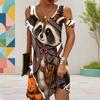 Women Plus Size V Neck Cold Shoulder Short Sleeve Cartoon Ghost Printed Dress
