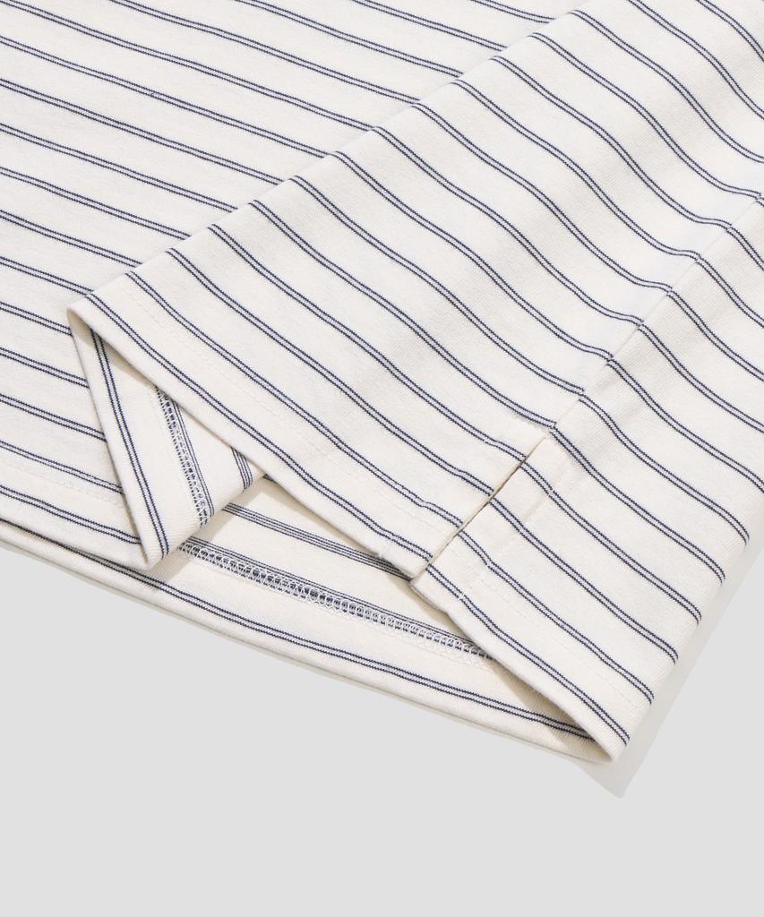 AGOD Contrast Denim Collar Stripe Half T-Shirt [Ivory]