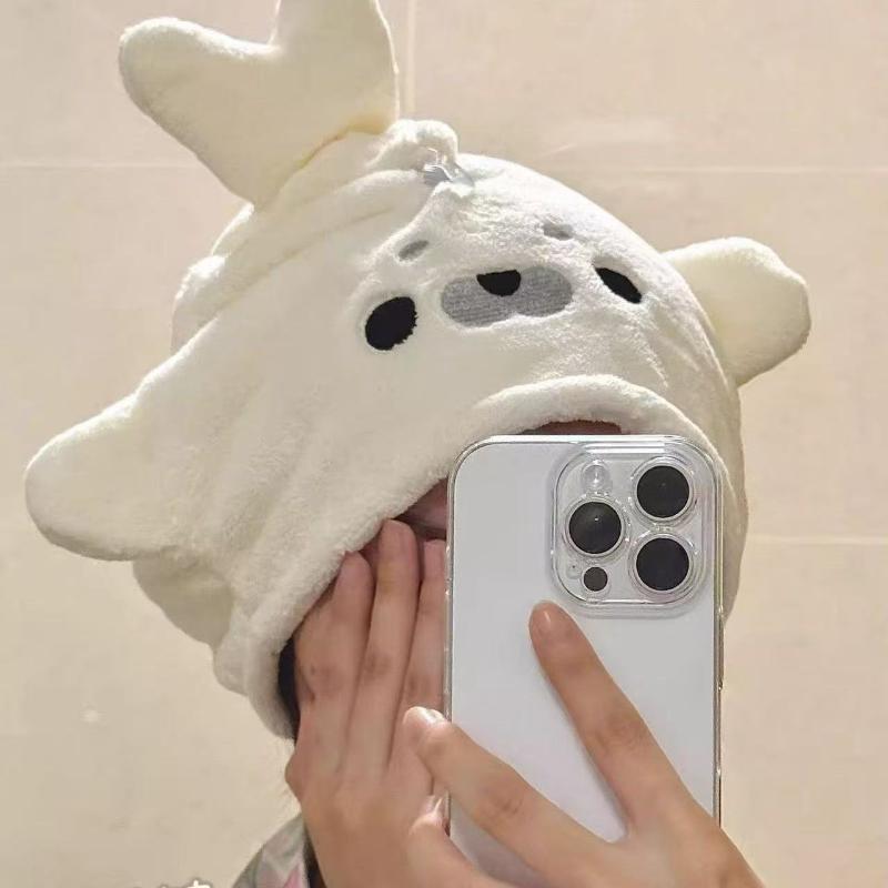 Kawaii Seal Absorbent Dry Hair Towel Soft Skin-Friendly Coral Fleece Quick Dry Hair Cap for Travel Gift Use