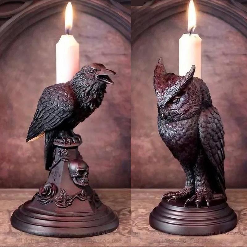 Crow Silastic Mould Candle Holder Retro Black Candlestick Resin Sculpture Craft Halloween Statue Fun Atmosphere Home Decorat