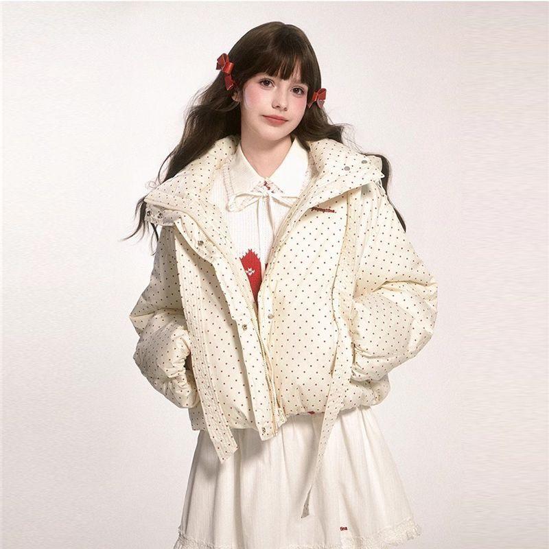 

Милое пальто с капюшоном в горошек с бантом, зимнее новое толстое «хлебное» хлопковое пальто, женская короткая куртка с хлопковой подкладкой. XL