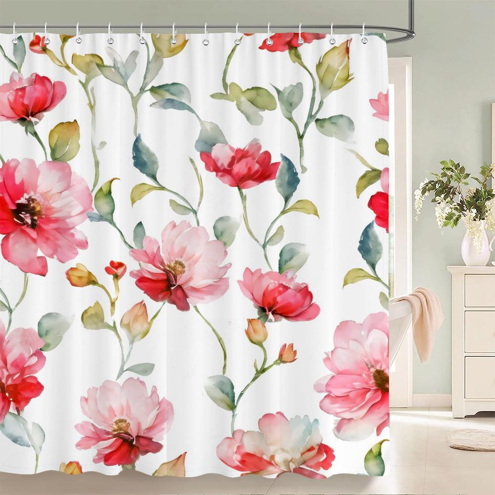 Waterproof Shower Curtains European Flowers 3D Bathroom Curtains With Hooks Printing Decoration 180*240Cm Washable Bath Screen