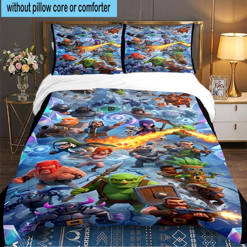3PCS Clash Royale Heroes Collage Bedding set,Ideal For1pc Duvet Cover And 2pcs Pillowcases Perfect for Christmas gift,Ideal for Bedroom, Dormitory