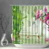 Zen Shower Curtain Green Bamboo Flowing Water Buddha Flower Goldfish Animal Bathroom Curtain Waterproof With Hooks Home Decor