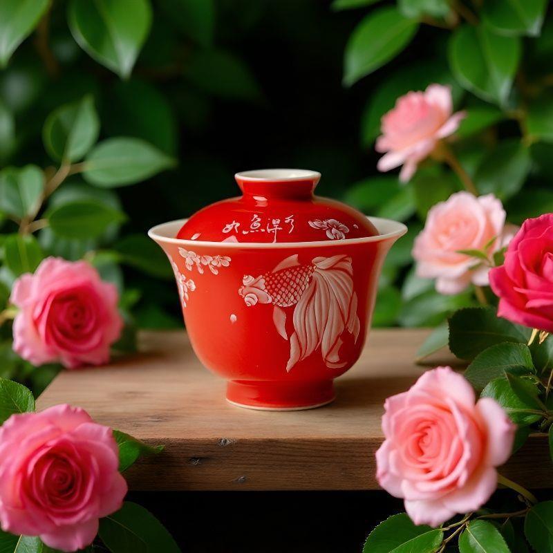 Vibrant Ceramic Gaiwan Tea Set: Two-Piece Kung Fu Tea Bowl for Ladies, Perfect for Fresh, Individual Brewing
